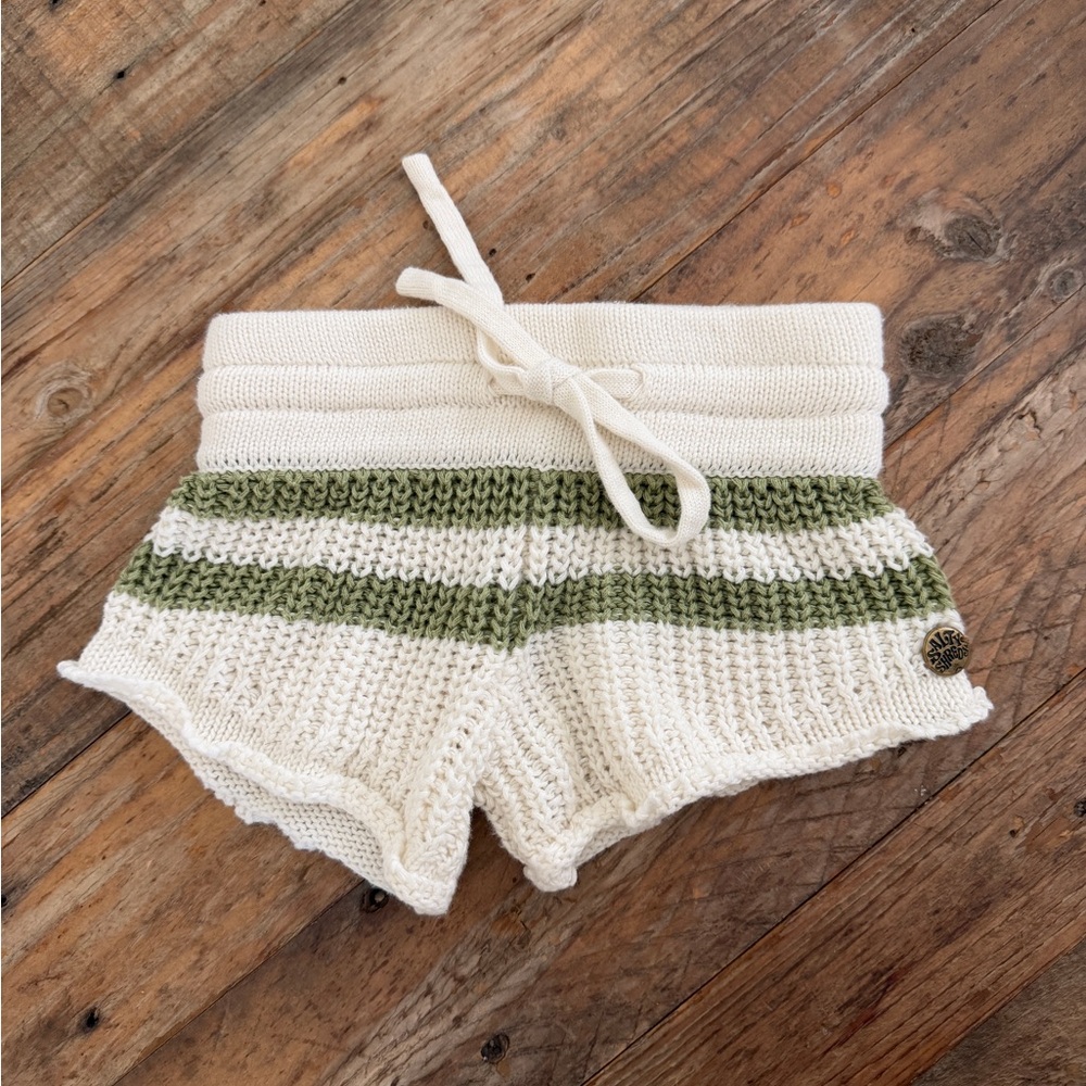 Cream and Olive Knit Kids Shorts